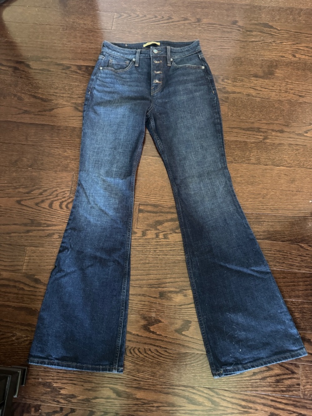 Shyanne Dark Blue Flare Jeans with Button Fly